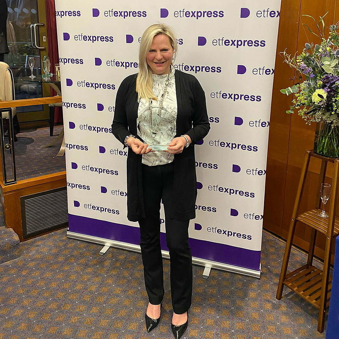Our founder, Pippa Russell, with the award at the 12th annual ETF Express Awards in London